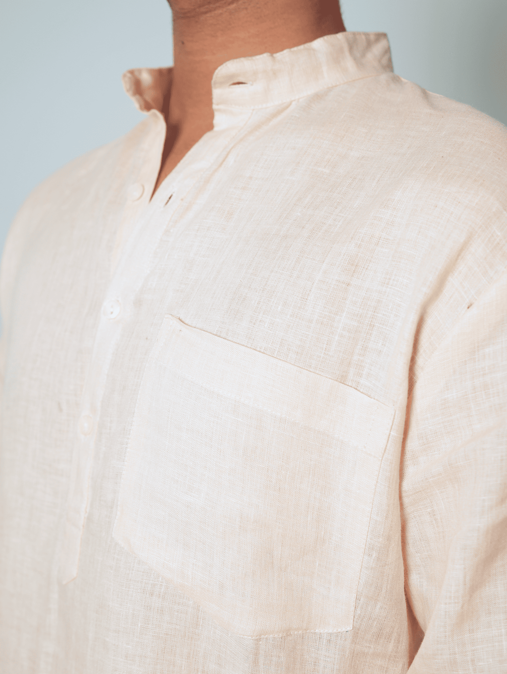 Bhor light peach premium linen short kurta by Mr.Saa (Mr.सा)
