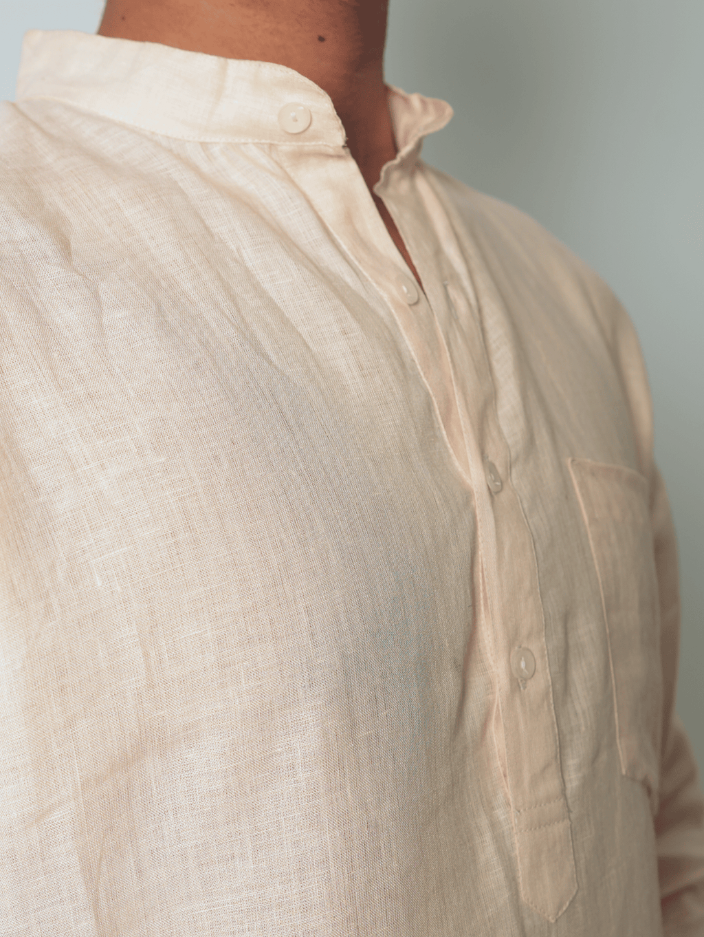 Bhor light peach premium linen short kurta by Mr.Saa (Mr.सा)